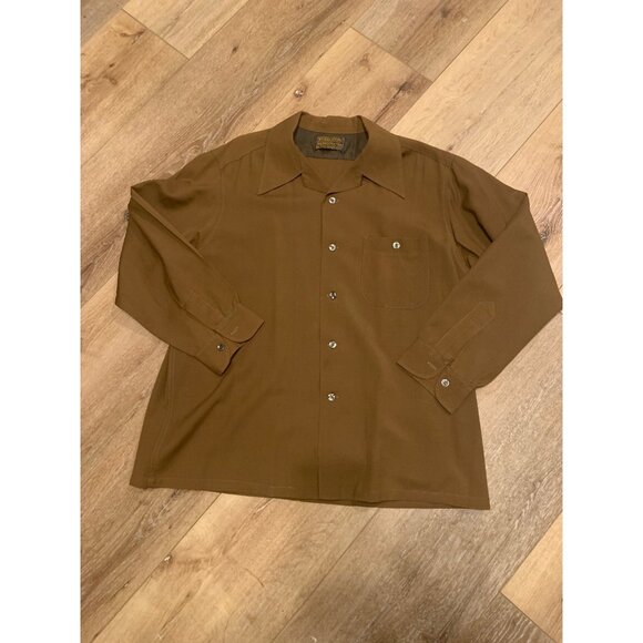 Vintage Sir Pendleton Virgin Wool Loop Collar Dress Shirt Brown 70's Mens Sz XL - Picture 2 of 6